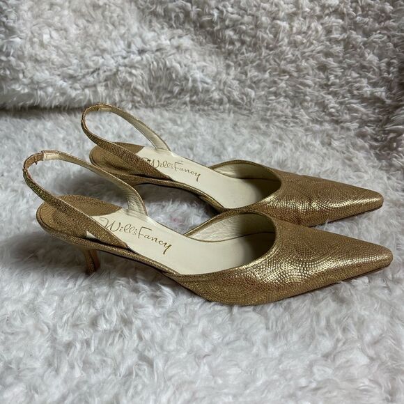 Will Fancy Italian Leather Golden 2.5” heels pointed toe sling back size 10B - Picture 2 of 9